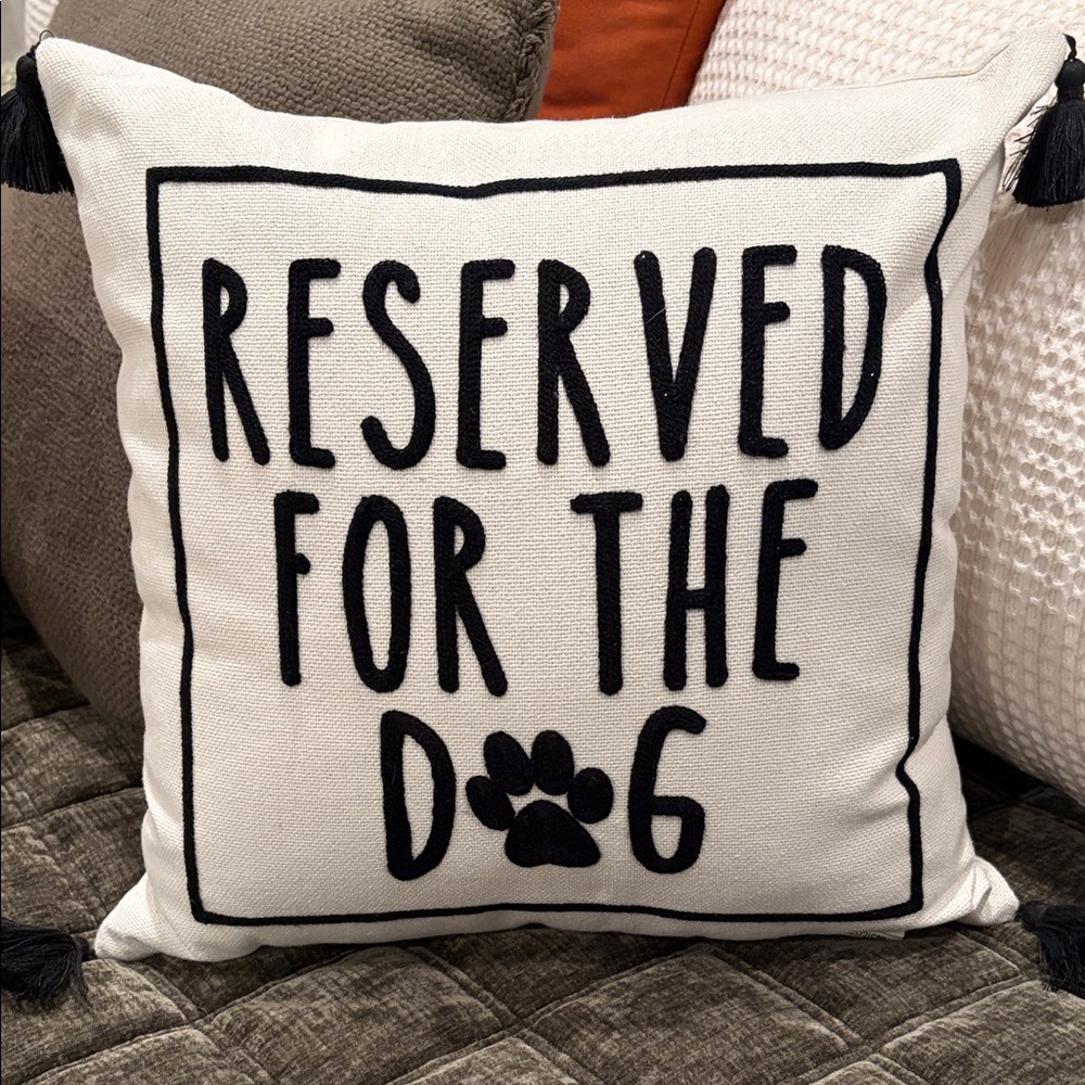 Reserved For The Dog Embroidered Throw Pillow - Black on Cream